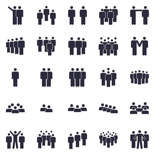 Groups of persons icon. Business team person, office teamwork people symbol and work group. Persons crowd, human member figures isolated silhouette icons vector set