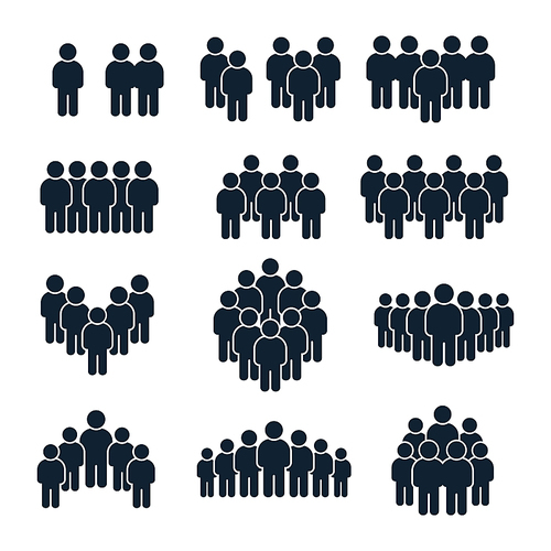 People group icon. Business person, team management and socializing persons silhouette icons. Leadership unity profile avatars, businessman community social site user isolated vector symbols set