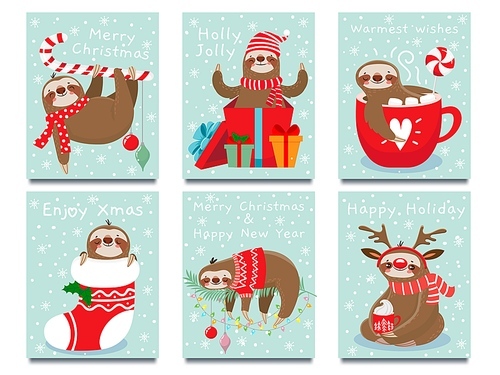 Merry Christmas sloth illustraction