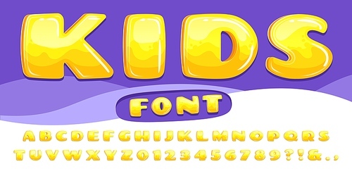 Cartoon chubby font. Kids game alphabet, child cartoons bubble lettering and cartoony fonts numbers. Chubby abc letter type, text typography vector illustration set