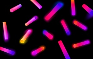 Abstract geometric shapes with gradients. Neon cylinder shape, colorful glowed 3D objects and neon stick lamps. Dynamic motion gradient forms poster vector background illustration