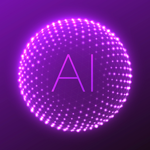 Abstract AI. Artificial Intelligence 3D sphere. Futuristic technology style. Digital information or big data. Smart machines processing info and performing tasks vector illustration.