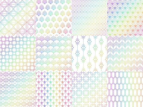 Holographic, metal rainbow seamless pattern set. Colorful shiny foil with gradient. Luminous design with abstract figures and shapes background for invitation card, texture vector illustration