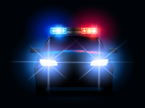 Police car lights. Security sheriff cars headlights and flashers, emergency siren light and secure transport. Arrest led lighting, cop law car beacon or sirens alarm. 3d realistic vector illustration