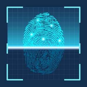 Fingerprint scan. Finger scanning biometric id futuristic technology. Identification security system sensor. Thumb scanner vector concept. Digital protection, individual key or access