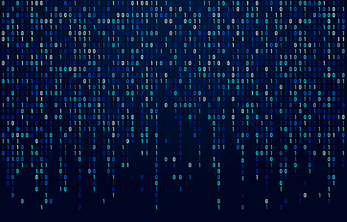 Binary code stream. Digital data codes, hacker coding and crypto matrix numbers flow. Digitally blue screen or falling data numbers cyberspace matrix code on computer screen abstract vector background