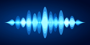Abstract sound wave. Blue voice sounds waveform spectrum, music energy vibrations equalizer and stereo analyzer. Electronic waves vibration, sound equalizer spectrum beats vector illustration