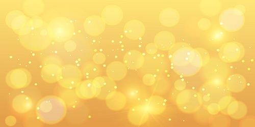Golden bokeh background. Gold bokeh magic with orange sparkle, new year glitter shine, holiday banner backdrop. Vector illustration