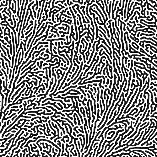 Seamless Organic pattern. Biological reaction diffusion. Creative abstract natural structure. Maze with wavy lines and dots vector texture. Monochrome background with curves for fabric