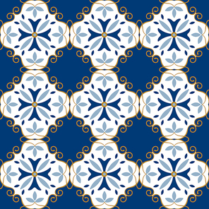 Moroccan pattern. Decor tile texture tiling seamless pattern. Blue tiles  or ornamental tiling floor. mediterranean decorative mosaic kitchen interior vector illustration