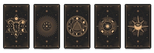 mystic  card. vector illustration set. divination and prediction cards with emblem mysterious, spirituality esoteric, masonic alchemy symbol
