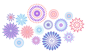 Festive fireworks. Celebration party firework, festival firecracker and, holiday feast celebrated colorful sky fire explosion stars, birthday or Xmas celebrating isolated vector background