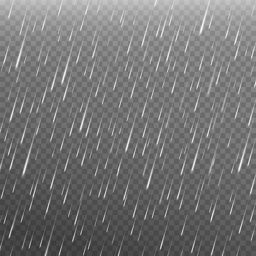 Rain effect. Realistic water drops falling from sky. Heavy rain weather, storm, shower, rainfall, monsoon season. 3d rainy vector background. Illustration rain water background, shower nature wet