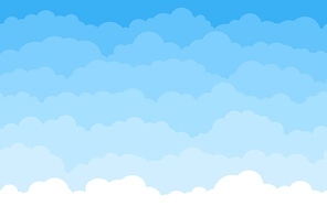 Abstract seamless cartoon background with blue sky and clouds. Summer fluffy sleep cloud wallpaper. Flat dream white clouds vector pattern. Heaven with cumulus, beautiful cloudscape