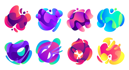 Organic fluid shapes. Colorful gradients shape, liquid blur and blurred color form. Color gradient fluid bubbles. Futuristic isolated abstract vector illustration icons set