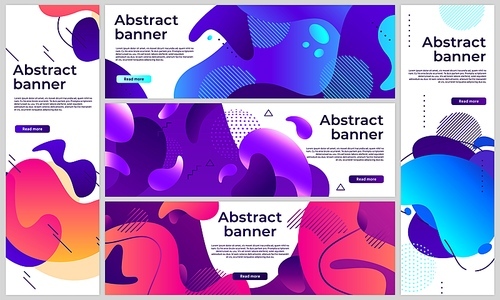 Abstract gradient banners. Gradient fluid flyer, banner with colored liquid, modern bright fashion. Vector illustration