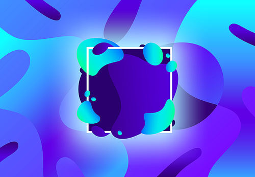 Liquid shape frame. Fluid colorful blue and cyan shapes. Futuristic memphis gradient liquid splash texture, geometric dynamic banner. Modern abstract vector background