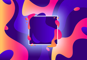 Fluid frame. Abstract colorful violet and modern purple liquid shapes. Memphis fluid composition, square shape splash gradient or geometric flux holographic 80s vector background