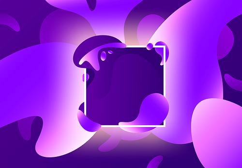 Fluid shape frame. Colorful liquid purple shapes frames design. Modern abstract color gradients banner, memphis fluid blurred square frame futuristic hipster vector background