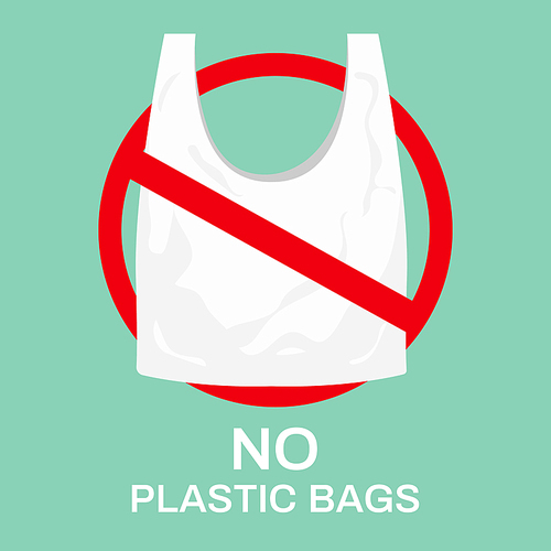 No plastic bags. Eco shopping bag, market recycle bags and stop using plastics. Forbidden plastic, ecology friendly bags. Environment save ideas vector illustration