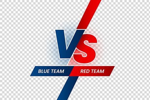 vs duel headline. battle red vs blue team frame, game match competition and teams confrontation. vs challenge logo, team combat fight duel headline isolated vector illustration