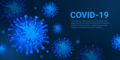 Virus background. Covid-19, coronavirus infection cells. Pandemia 2020 blue monochrome vector concept. Medical virus infection, 2019-ncov epidemic outbreak illustration