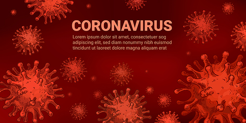 Covid-19 background. Coronavirus infection germs. Pandemia 2020 monochrome red vector concept for banners and posters. Virus epidemic chinese, illustration covid-19 outbreak