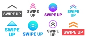 Swipe up. Social media story post button, up arrow icon and swipe action pictogram vector Illustration set. App button design, move story, drag and scroll swipe up