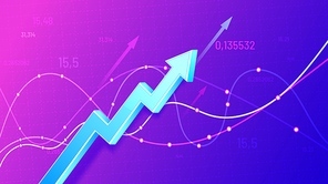 Growing financial schedule 3D arrow. Profit growth, rising chart and finance business statistic vector illustration. Successful business development, revenue increase. Positive stock market trend