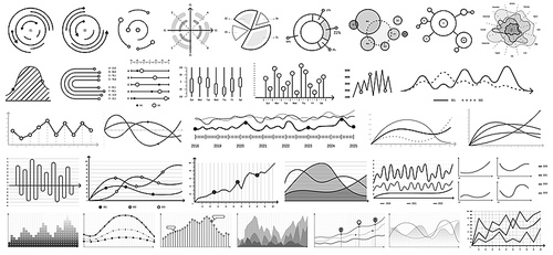 Line charts. vector set. Illustration business chart and graph, diagram presentation growth line and bar. Infographic arrow statistic