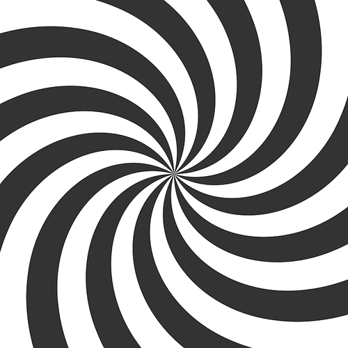 Psychedelic spiral. Black and white hypnotic swirl background. Geometric illusion and rotating stripes round. Circle delusion abstraction. Optical hypnotic spin vector illustration