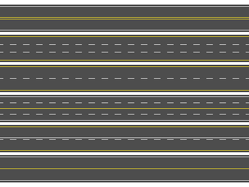Highway road marking. Horizontal straight asphalt roads sign, modern street roadway lines or empty highways street markings direction arrow vector illustration isolated icons set