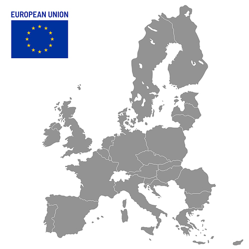 European Union map. EU member countries, europe country location travel maps. Political globe EU member atlas map, cartography vector illustration