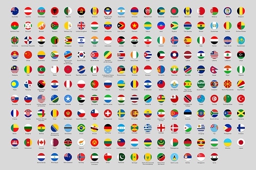 Round national flags. World countries flag circles, official country rounded symbols. Ukraine, Germany and China flags or geography lesson round country profile avatar. Isolated vector icons set