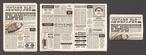 Vintage newspaper mockup. Retro newsprint pages, tabloid magazine and old news. Newspaper or journal, journalistic reportage brochure isolated 3D vector template