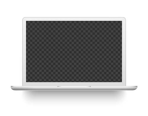 White laptop. Mockup electronics device. Modern computer electronic desktop device or notebook realistic vector illustration