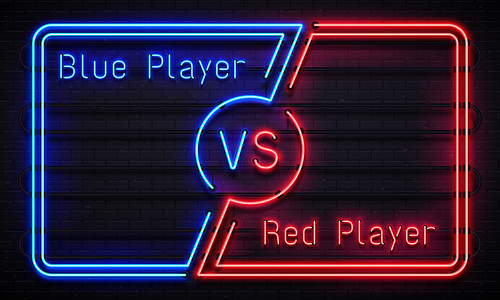 neon vs frame. battle competition blue and red players team frames. match confrontation fight duel vs screen, neon confrontation boxing match championship logo vector concept