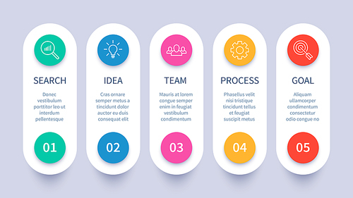 Process steps infographic chart. Business strategy layout, workflow timeline and startup plan diagram. Infographics steps, marketing infochart vector presentation template