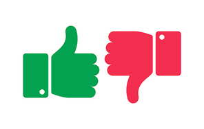 Like unlike buttons. Thumbs up and down isolated icons. Yes and no fingers, button positive negative nope marks. Accept and dislike social media feedback vector symbols