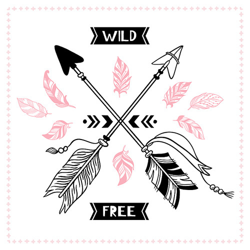 Wild free poster. Indian tribal cross arrows, american apache mohawk arrow. American hipster dream free quote with feather arrow, native arrows ornamental banner vector illustration
