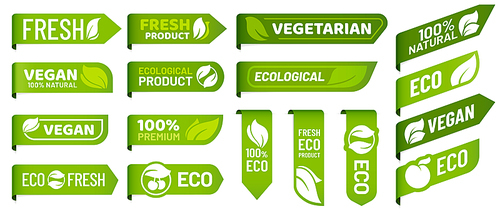 vegan mark labels. fresh vegetarian products,  organic food and recommended healthy product sticker badges. vegetarian lifestyle emblem, health weight loss tag. vector isolated icons set
