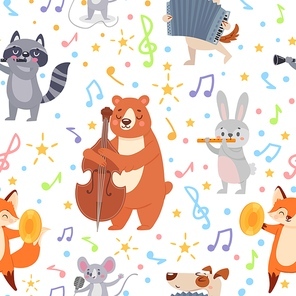 animal musicians seamless . funny animals musicians play different musical instruments wallpaper, wrapping or textile vector texture. musician animal with instrument orchestra