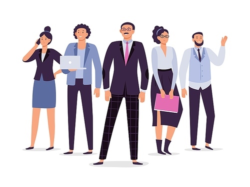 Business employees team. Teamwork leadership, success executive employee and office people group. Partnership working, corporate teamwork colleagues character vector illustration