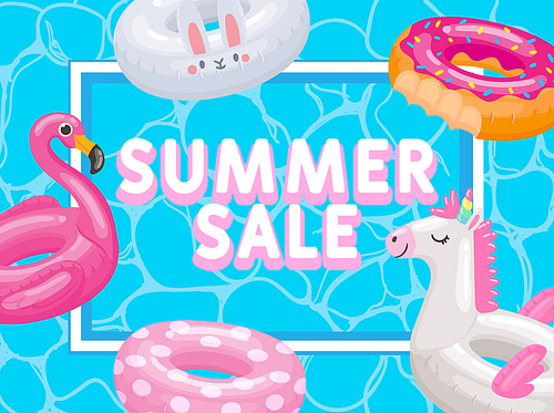 discount season,  sale, inflatable rings and toys. vector discount summer sale season offer and promotion, advertising banner illustration