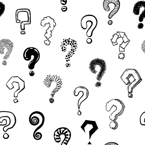 question mark seamless pattern. hand drawn monochrome question marks ornament, interrogative symbols wrapping or wallpaper vector texture. pattern mark question, background symbol  illustration