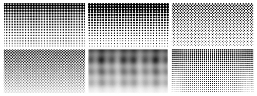 Halftone gradient. Dotted gradient, smooth dots spraying and halftones dot background seamless horizontal geometric pattern vector template set. Abstract dot gradient halftone pattern illustration