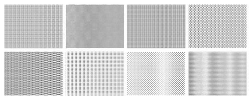 Seamless halftone dots pattern. Dotted mosaic, sport textile texture and row holes grid vector background patterns set. Halftone wallpaper, graphic point polka illustration