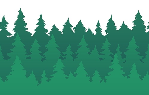 Forest fir trees seamless pattern. Pine silhouette, nature forests and green tree silhouettes. New 2020 year trees greeting card or forest evergreen pines branch vector background illustration