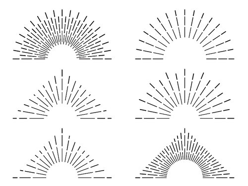 Retro sunburst frames. Vintage radiant sun rays. Firework flame round burst ray lines or star explosion sparkle icon. Abstract sunshine sunbeam shine logo vector illustration isolated symbol set