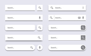 Search bar. Searching panel, website ui bars with shadows and quick search boxes template vector set. Search bar for web site interface, button panel illustration